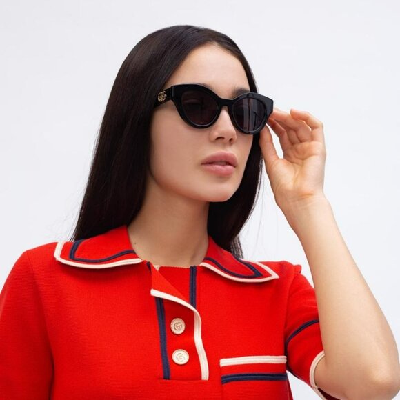 Gucci GG0957S 002 BRAND NEW Sunglasses Black Grey Unisex Oval main image 13